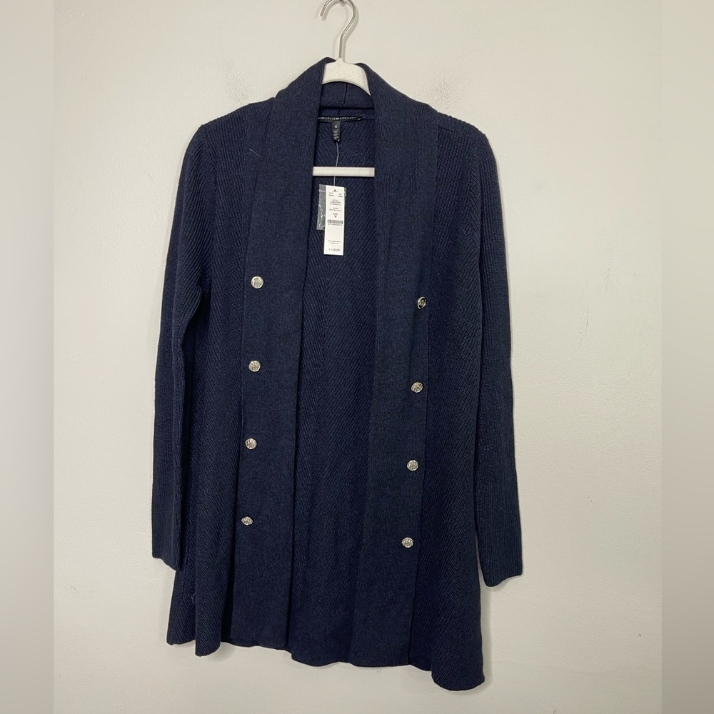 White House Black Market Navy Double-Breasted Shawl Collar Cardigan